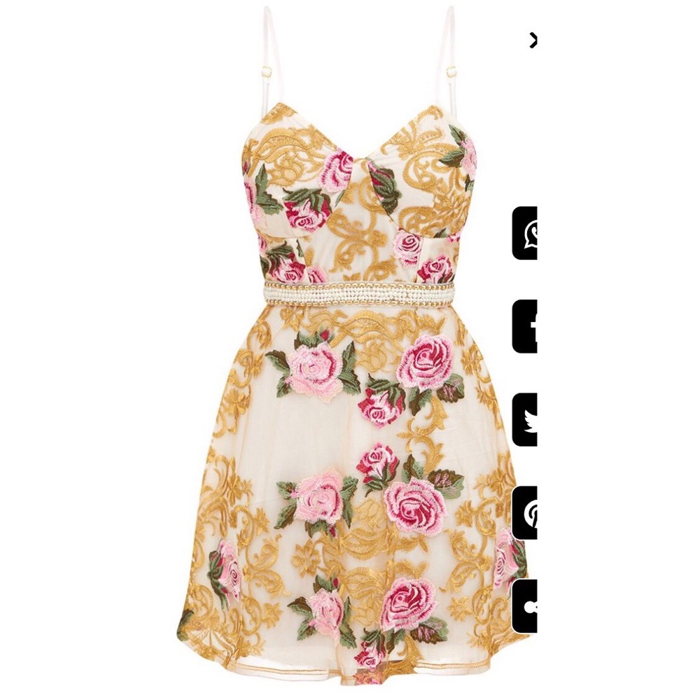 White embroidered pearl trim skater dress